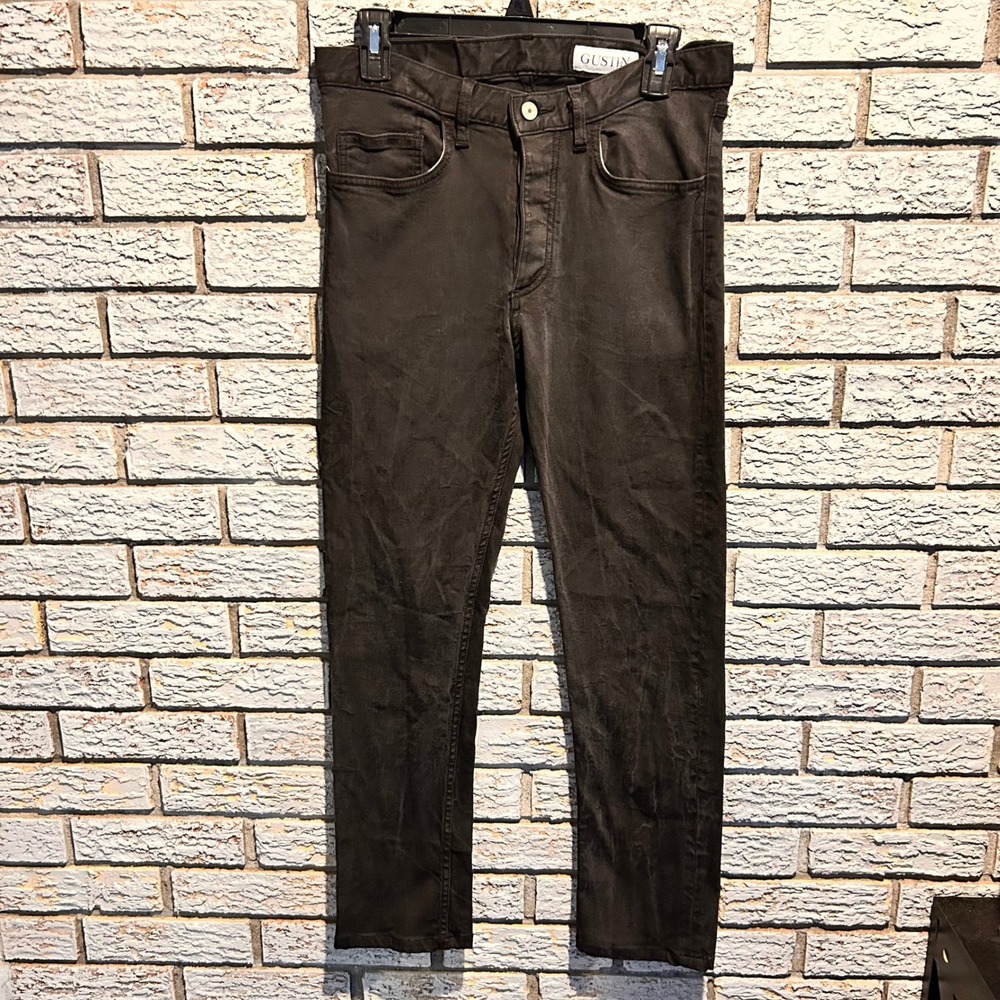 Gustin Straight Fit Jeans Mens Grey Waxed Denim Made in USA Button Fly